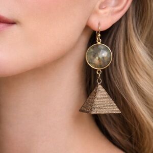 Labradorite & Brass Pyramid Statement Earrings